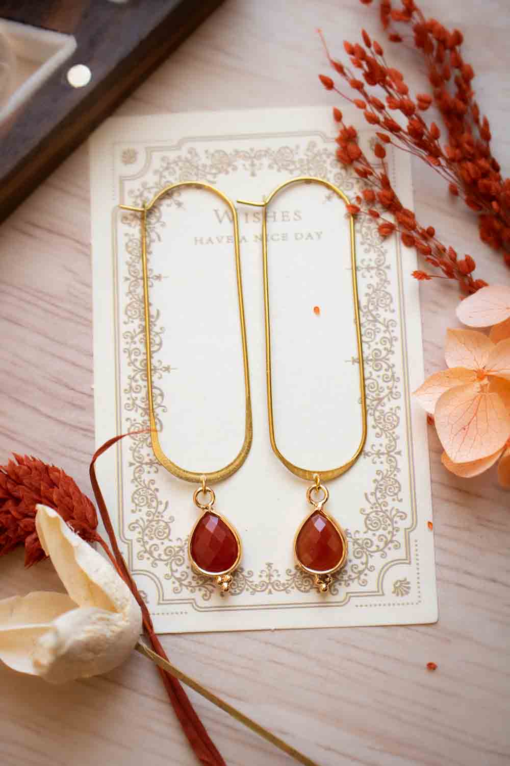 Boucles d'Oreilles ovale Cornaline - Créoles Longues - Flamméa lunamanashop