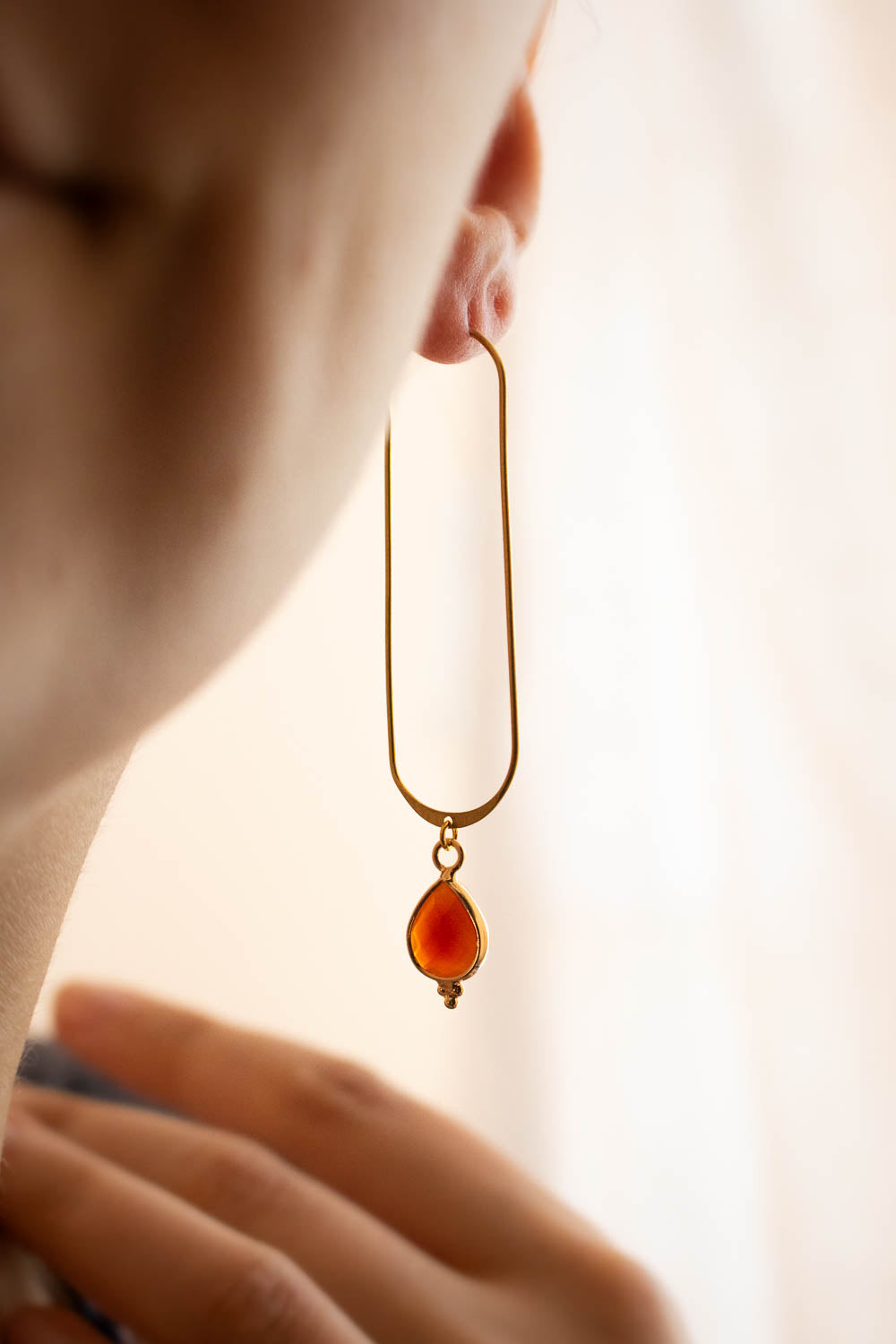Boucles d'Oreilles ovale Cornaline - Créoles Longues - Flamméa lunamanashop