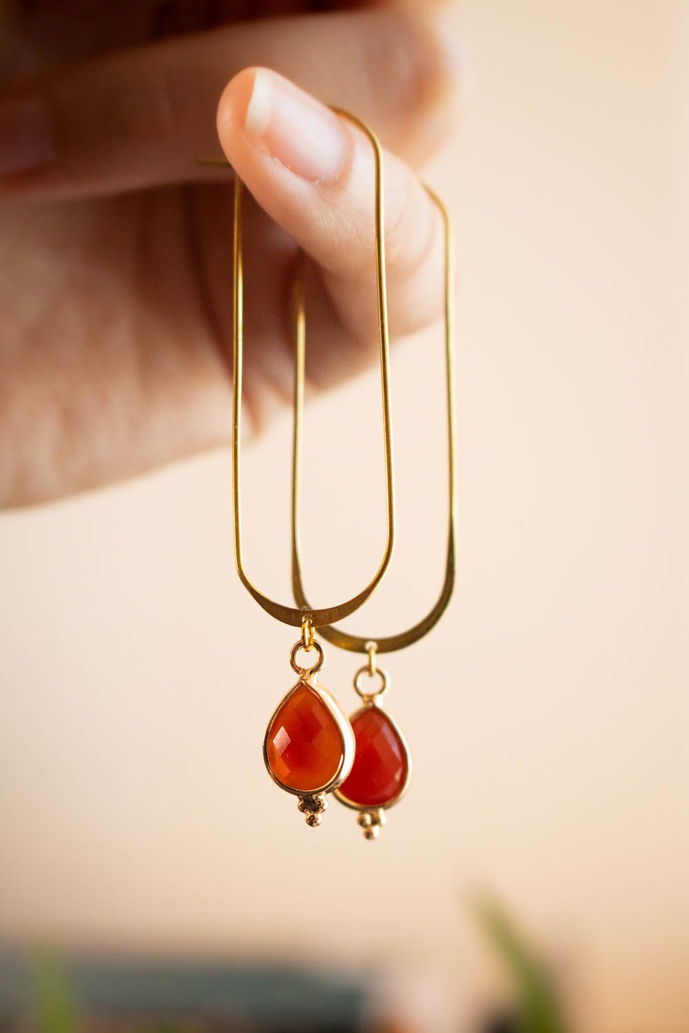 Boucles d'Oreilles ovale Cornaline - Créoles Longues - Flamméa lunamanashop