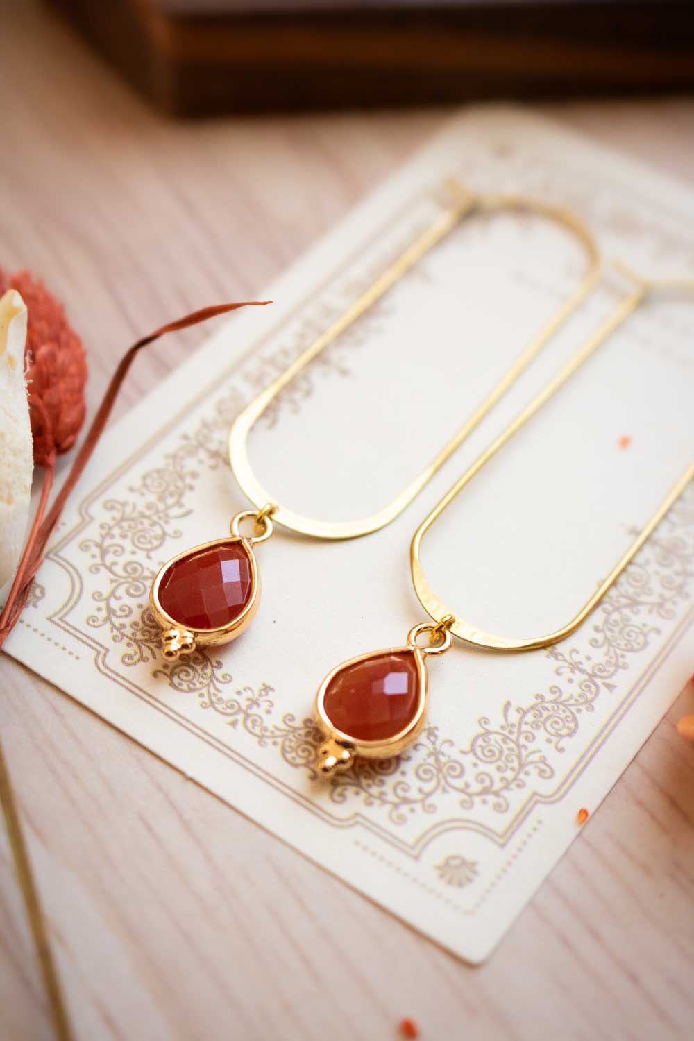 Boucles d'Oreilles ovale Cornaline - Créoles Longues - Flamméa lunamanashop