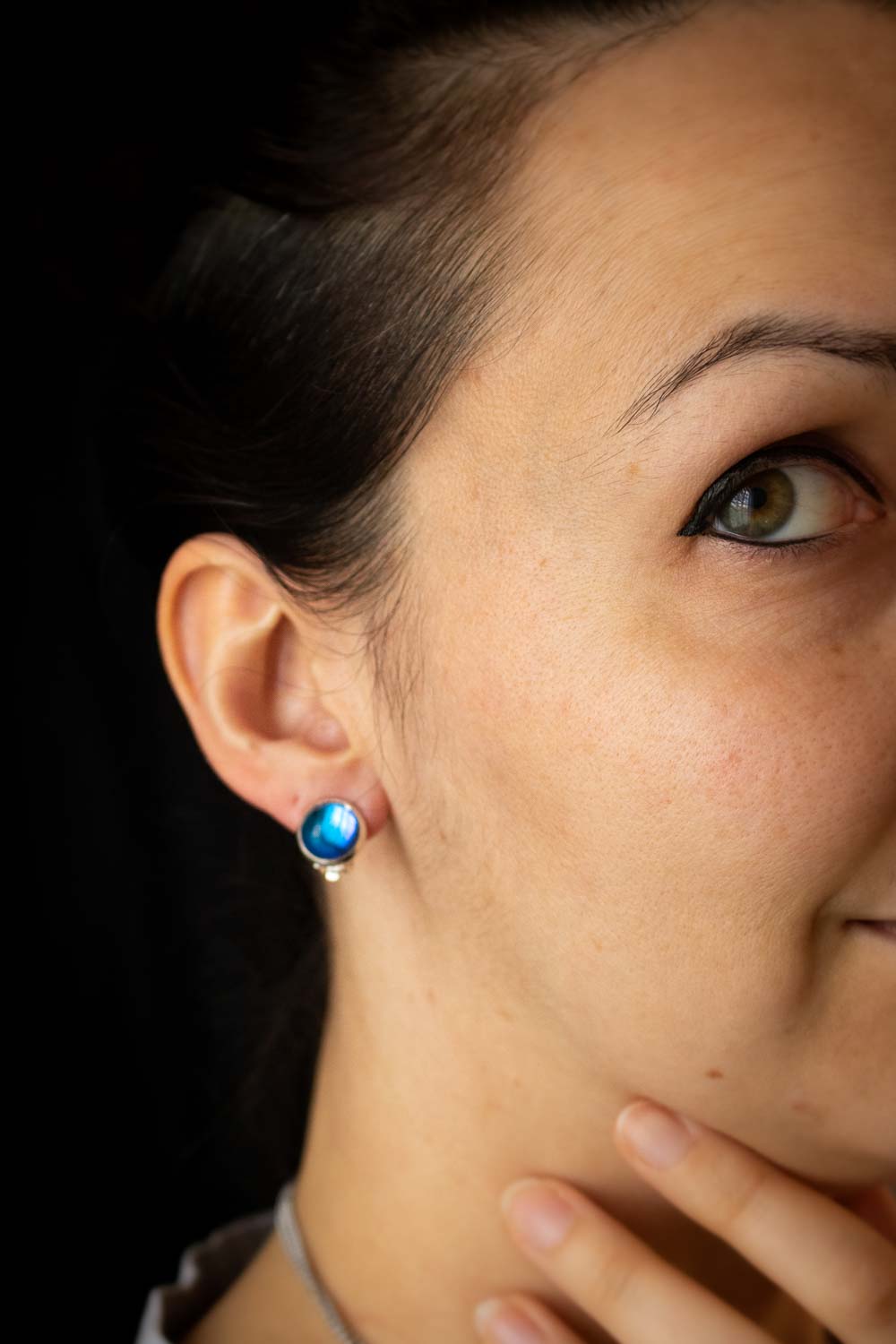 Boucles d'Oreilles Clips verre - Reflets bleus violets - Célestine lunamanashop