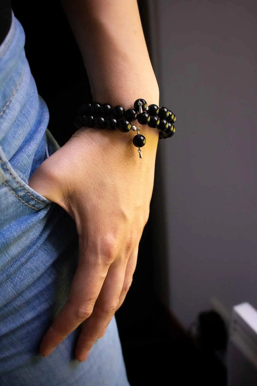 Bracelet double tour en obsidienne naturelle - Éclipse éternelle lunamanashop