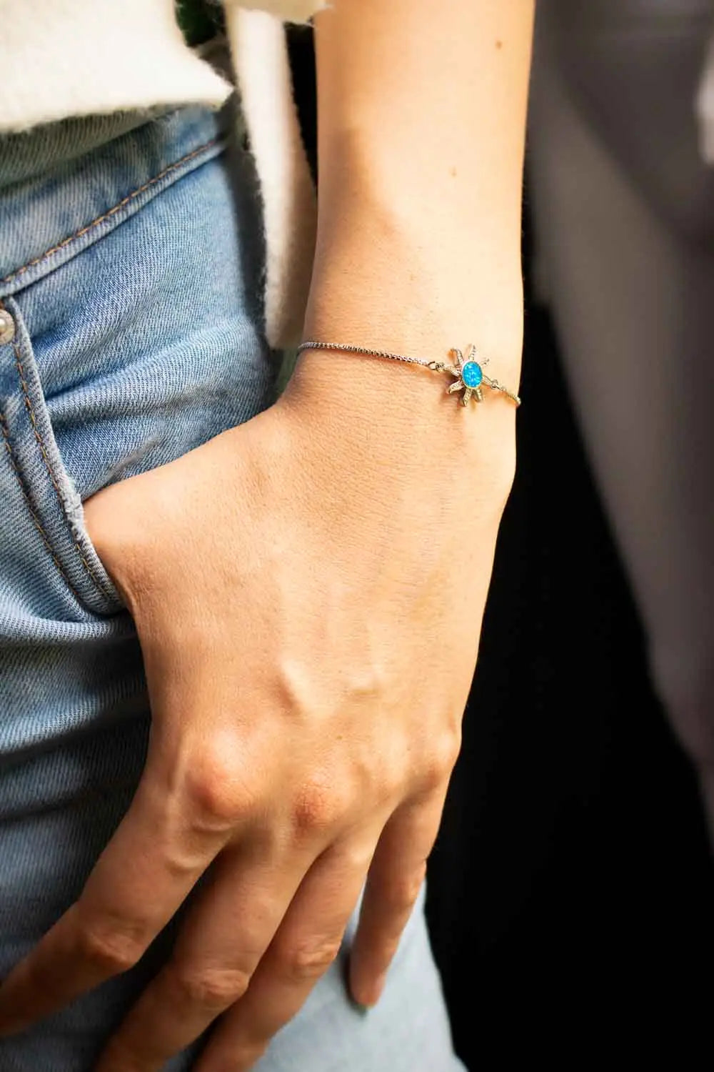 Bracelet Rêve lucide chaînette argentée avec Opale synthétique lunamanashop