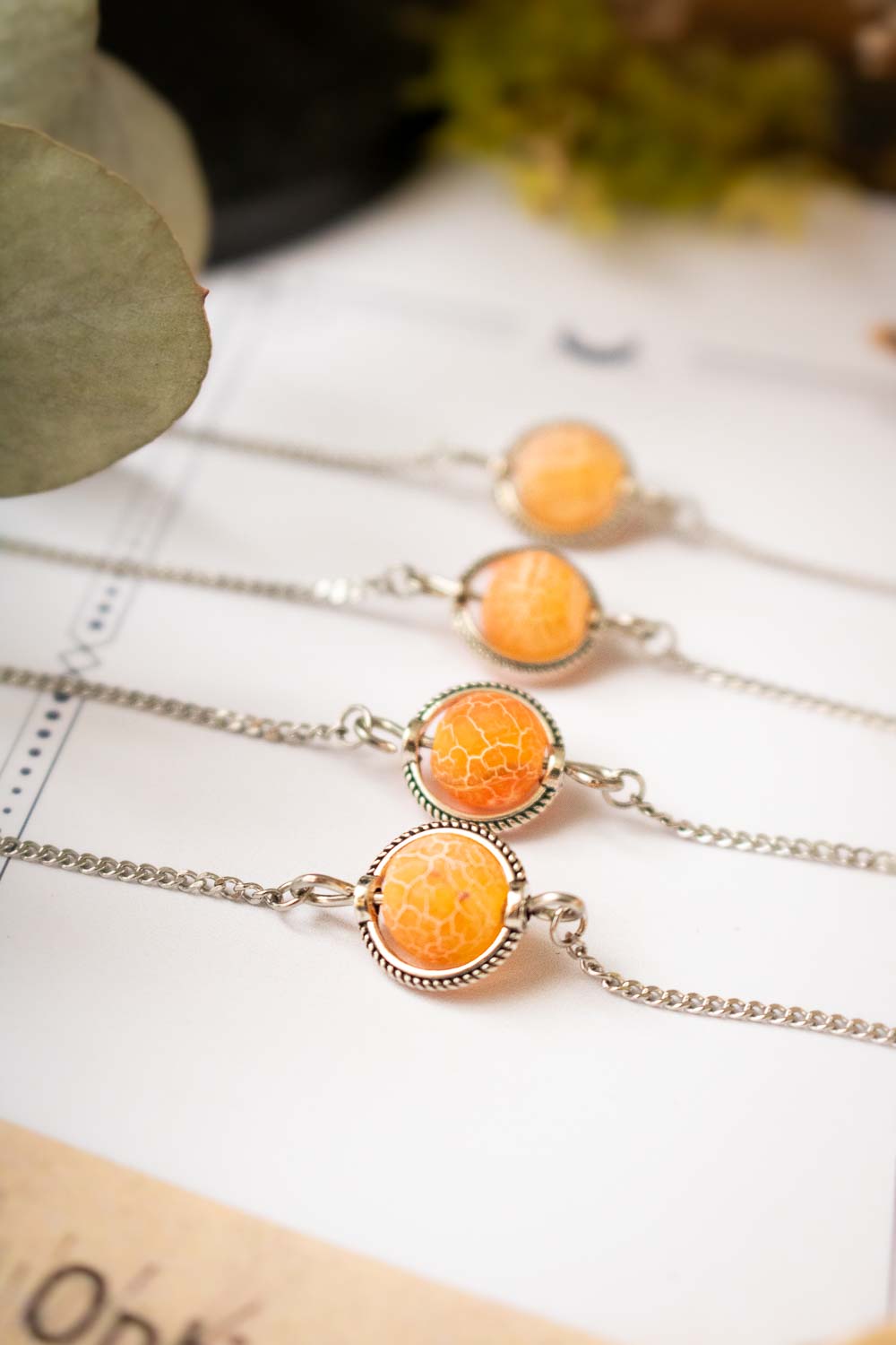 Collier choker Noche orange en Agate craquelée