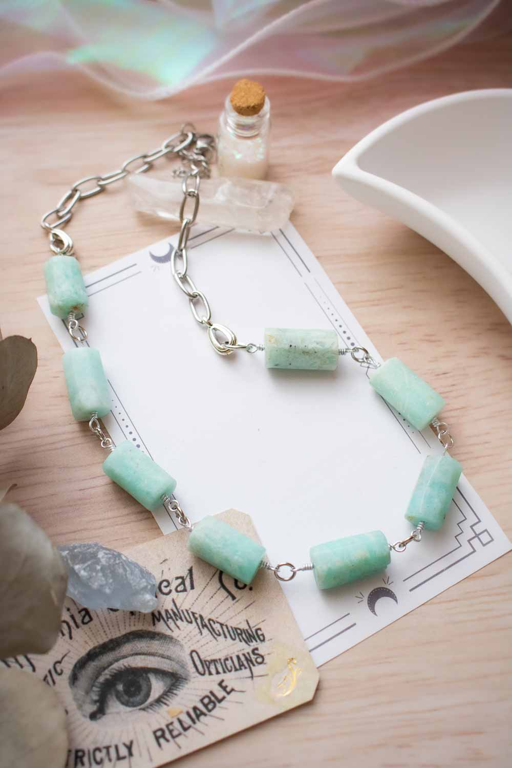 Collier Amazonite acier inoxydable - Pierre naturelle - Thémira lunamanashop