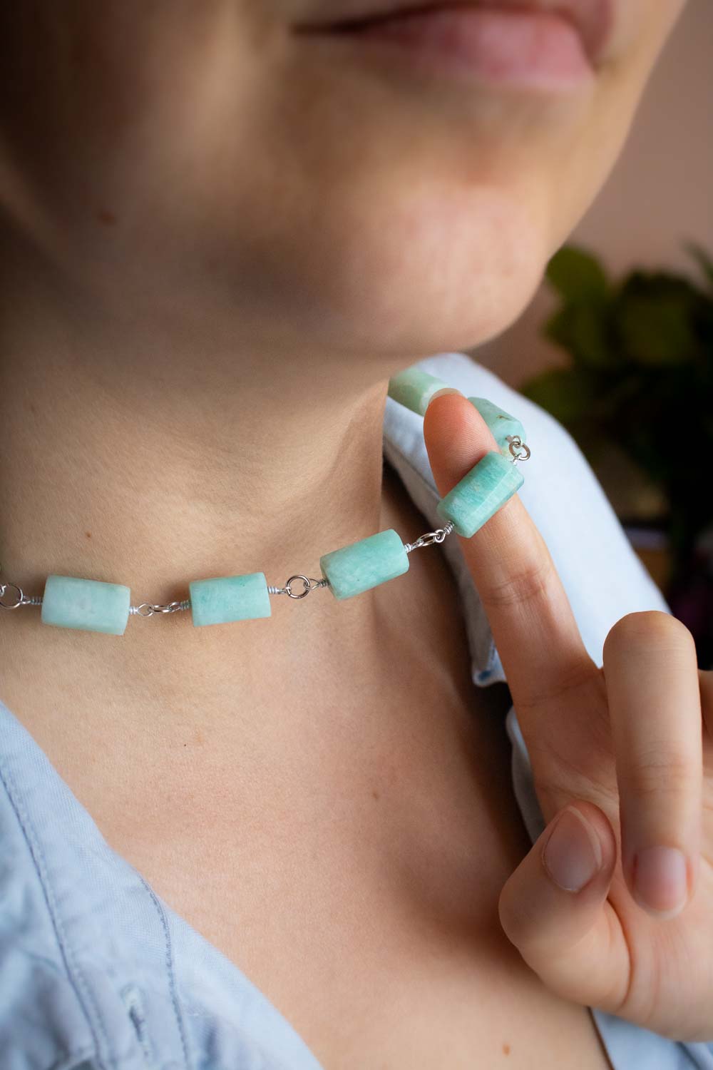 Collier Amazonite acier inoxydable - Pierre naturelle - Thémira lunamanashop