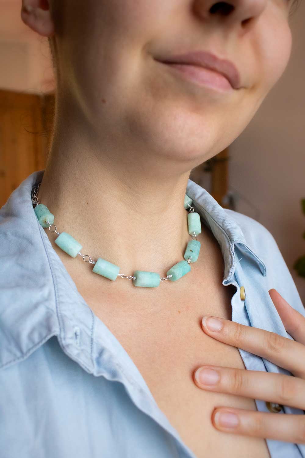 Collier Amazonite acier inoxydable - Pierre naturelle - Thémira lunamanashop
