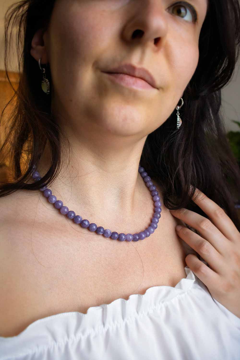 Collier de perle Angélite violette - pierres naturelles apaisantes - Séraphine lunamanashop