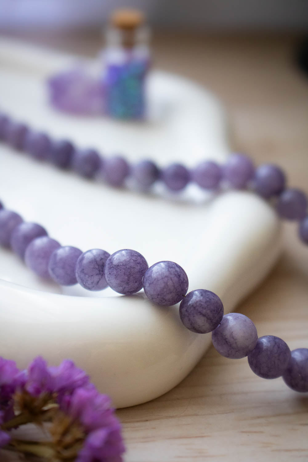Collier de perle Angélite violette - pierres naturelles apaisantes - Séraphine lunamanashop