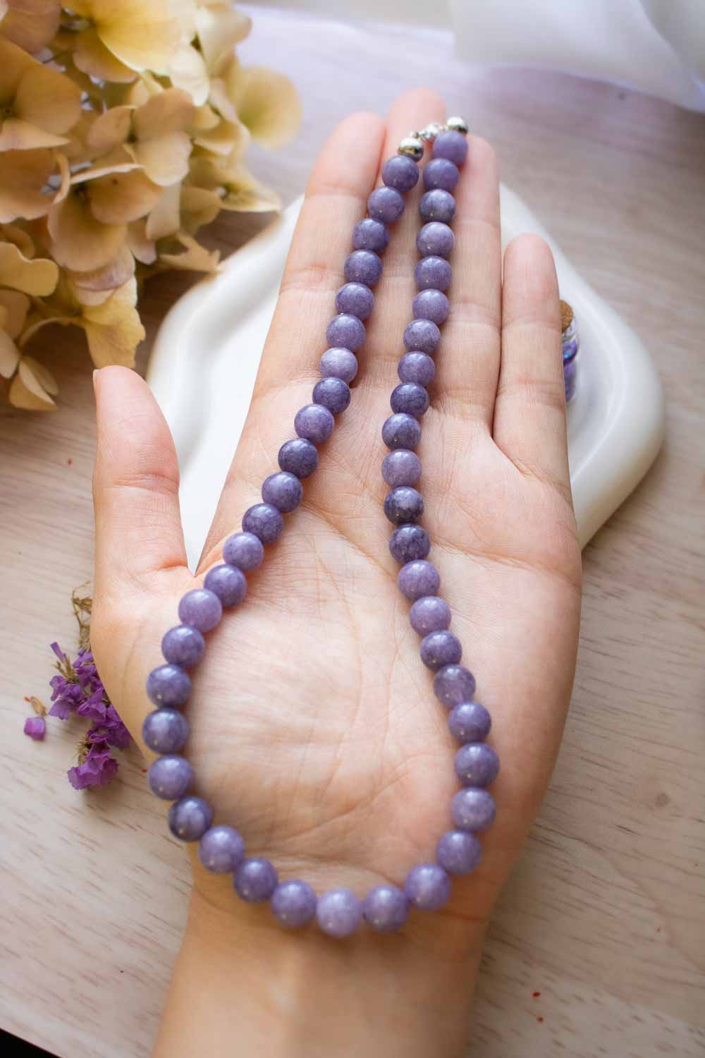 Collier de perle Angélite violette - pierres naturelles apaisantes - Séraphine lunamanashop