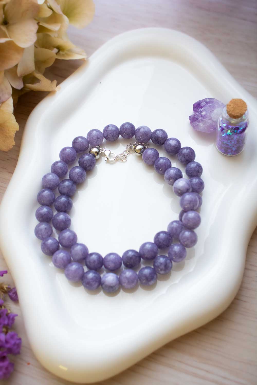 Collier de perle Angélite violette - pierres naturelles apaisantes - Séraphine lunamanashop