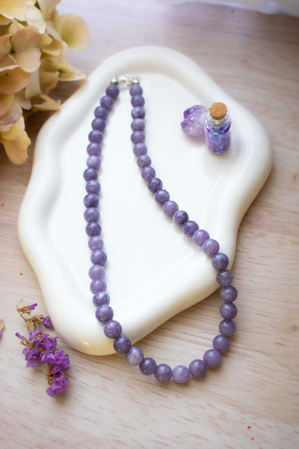Collier de perle Angélite violette - pierres naturelles apaisantes - Séraphine lunamanashop