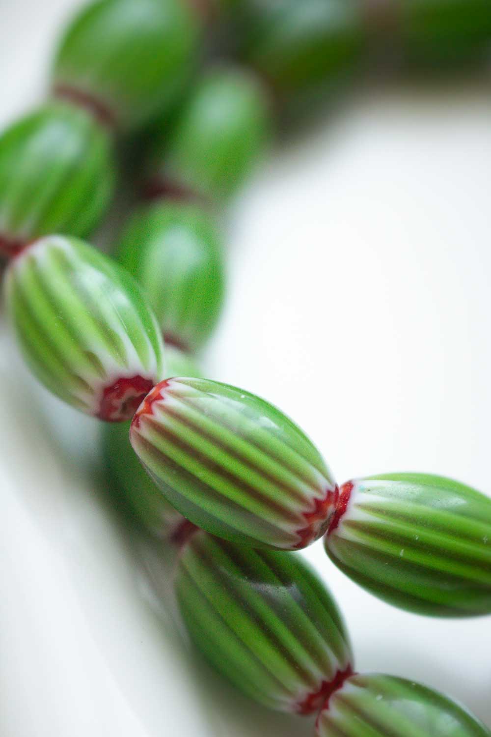 Collier ras de cou perles en verre effet pastèque - Rouge et verte - Pastèque lunamanashop