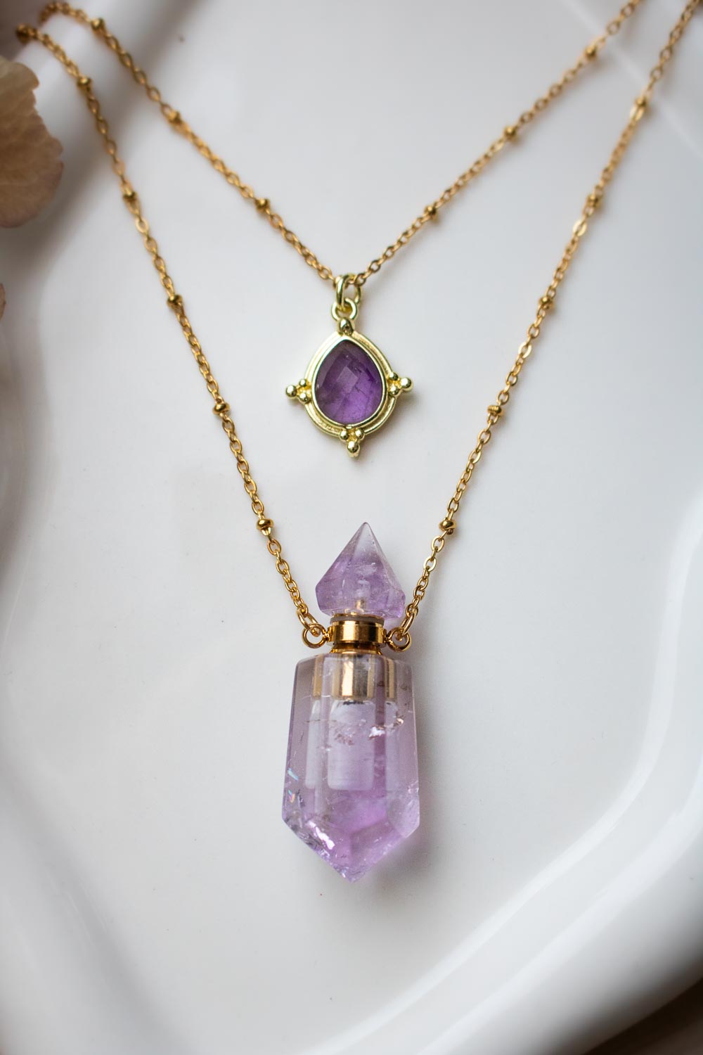 Collier double rang Améthyste dorée - Fiole mystique - Shéhérazade lunamanashop