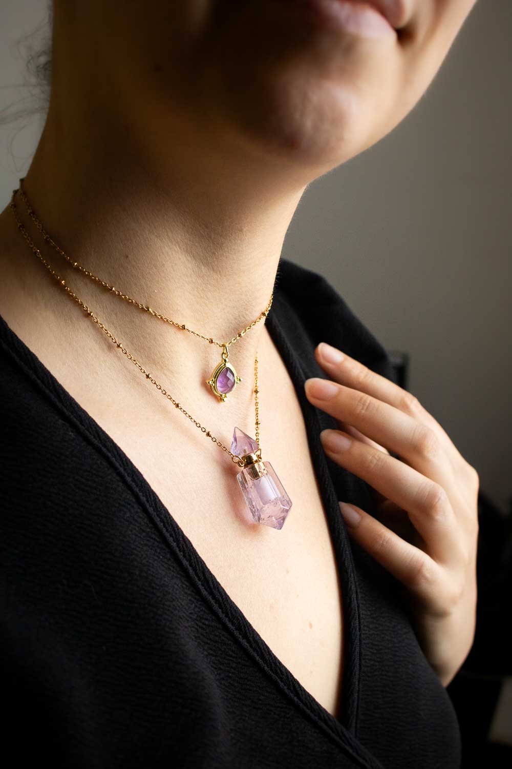Collier double rang Améthyste dorée - Fiole mystique - Shéhérazade lunamanashop
