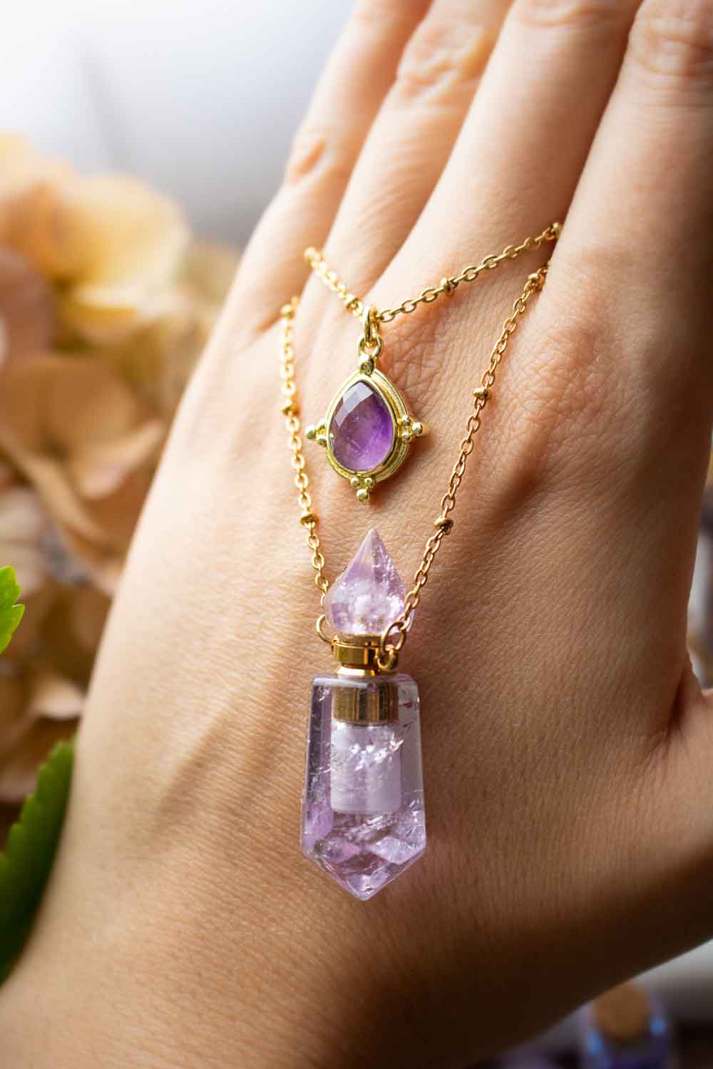 Collier double rang Améthyste dorée - Fiole mystique - Shéhérazade lunamanashop