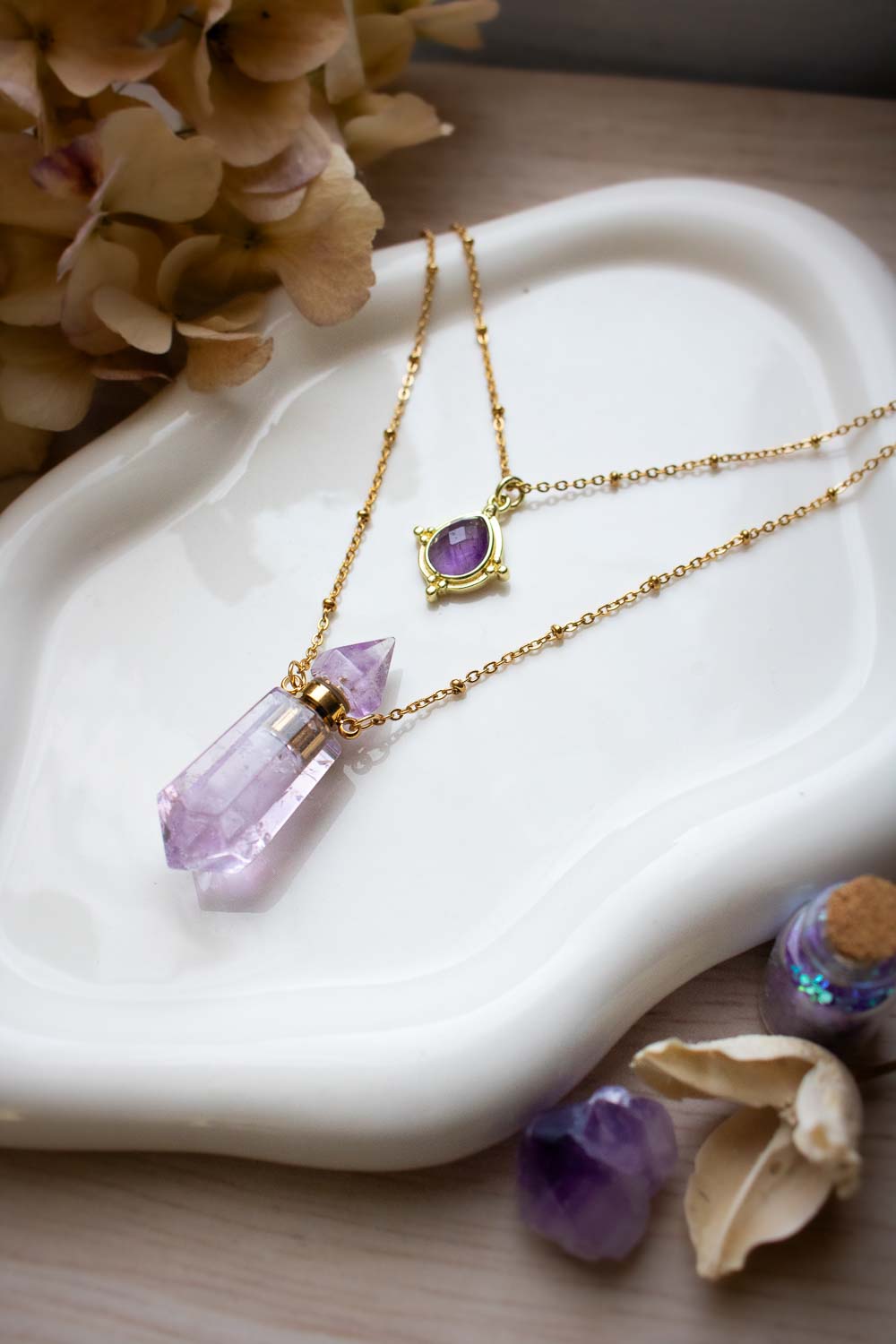 Collier double rang Améthyste dorée - Fiole mystique - Shéhérazade lunamanashop
