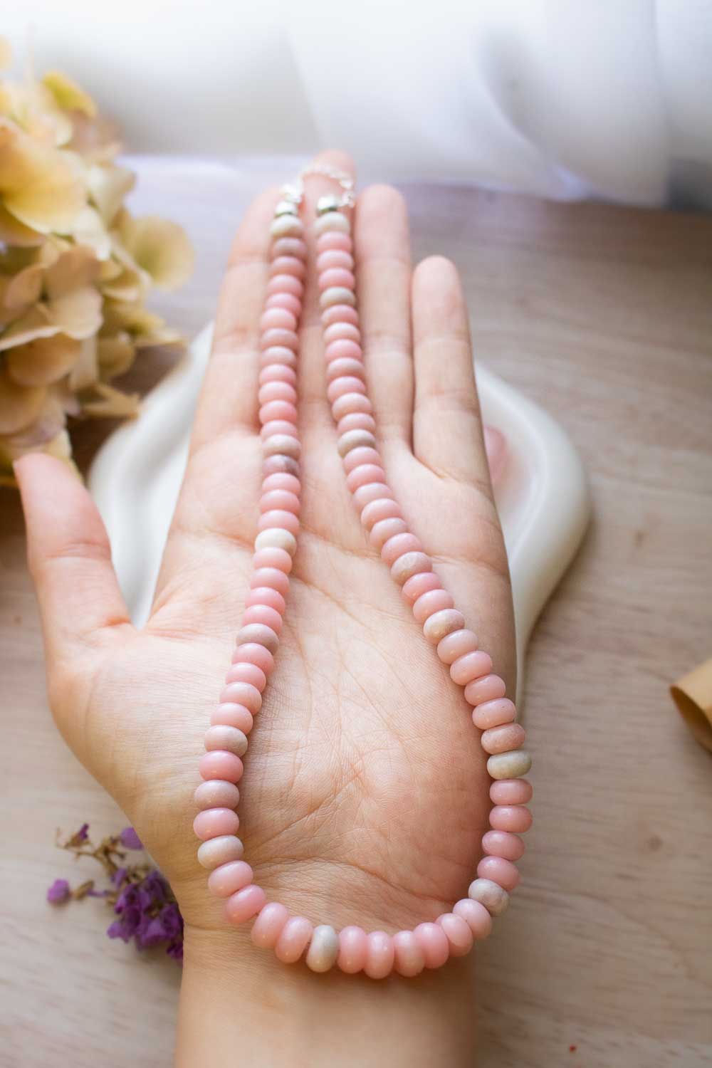 Collier de perles opale rose - pierres naturelles - Rosée lunamanashop