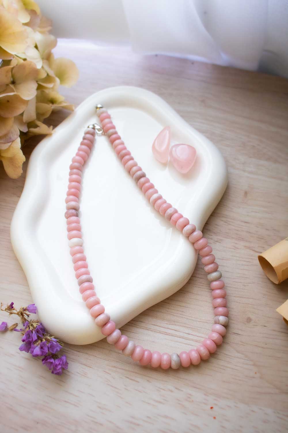 Collier de perles opale rose - pierres naturelles - Rosée lunamanashop