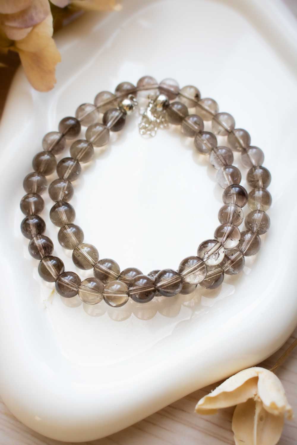 Collier ras de cou quartz fumé - Perles marron transparent - Brume lunamanashop