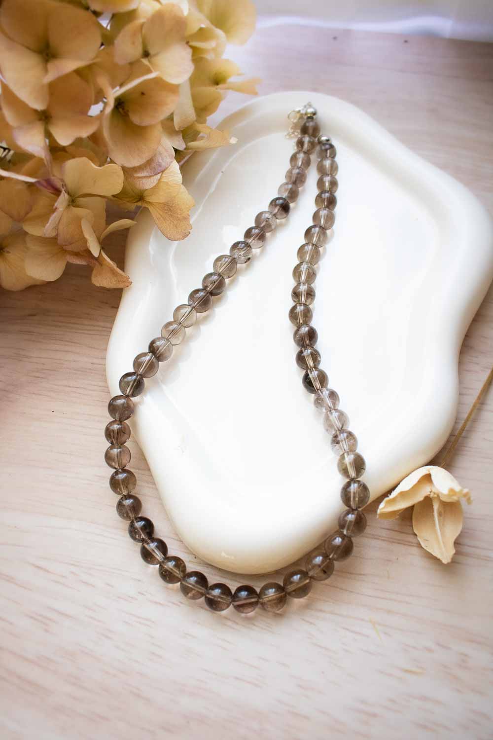 Collier ras de cou quartz fumé - Perles marron transparent - Brume lunamanashop