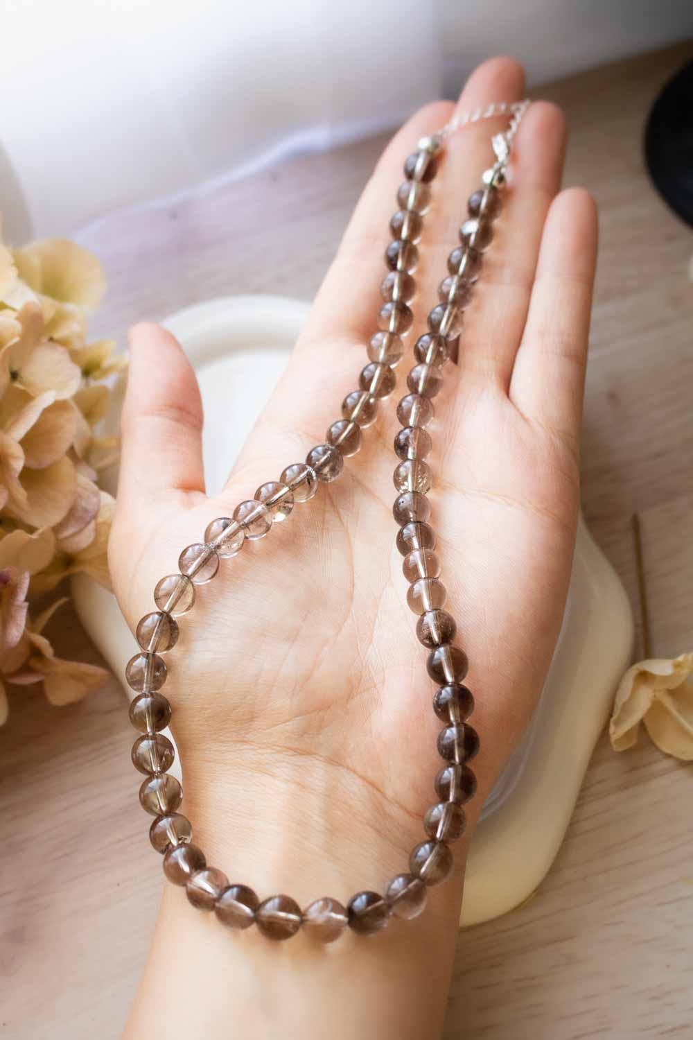 Collier ras de cou quartz fumé - Perles marron transparent - Brume lunamanashop