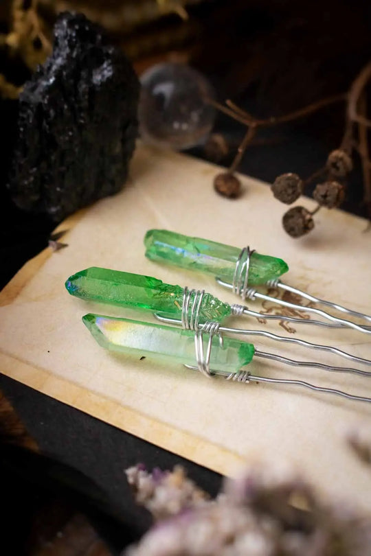 Épingle à cheveux Amy verte en pointe de quartz