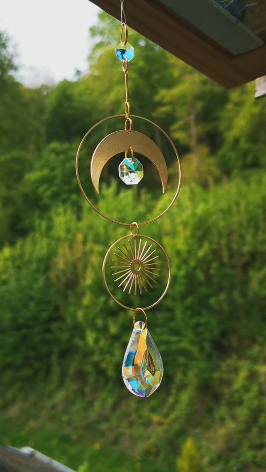 Décoration Sun catcher Lune et Soleil avec large prisme de verre