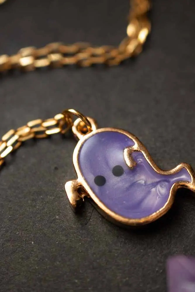 Pendentif fantôme mignon violet et chaîne dorée lunamanashop