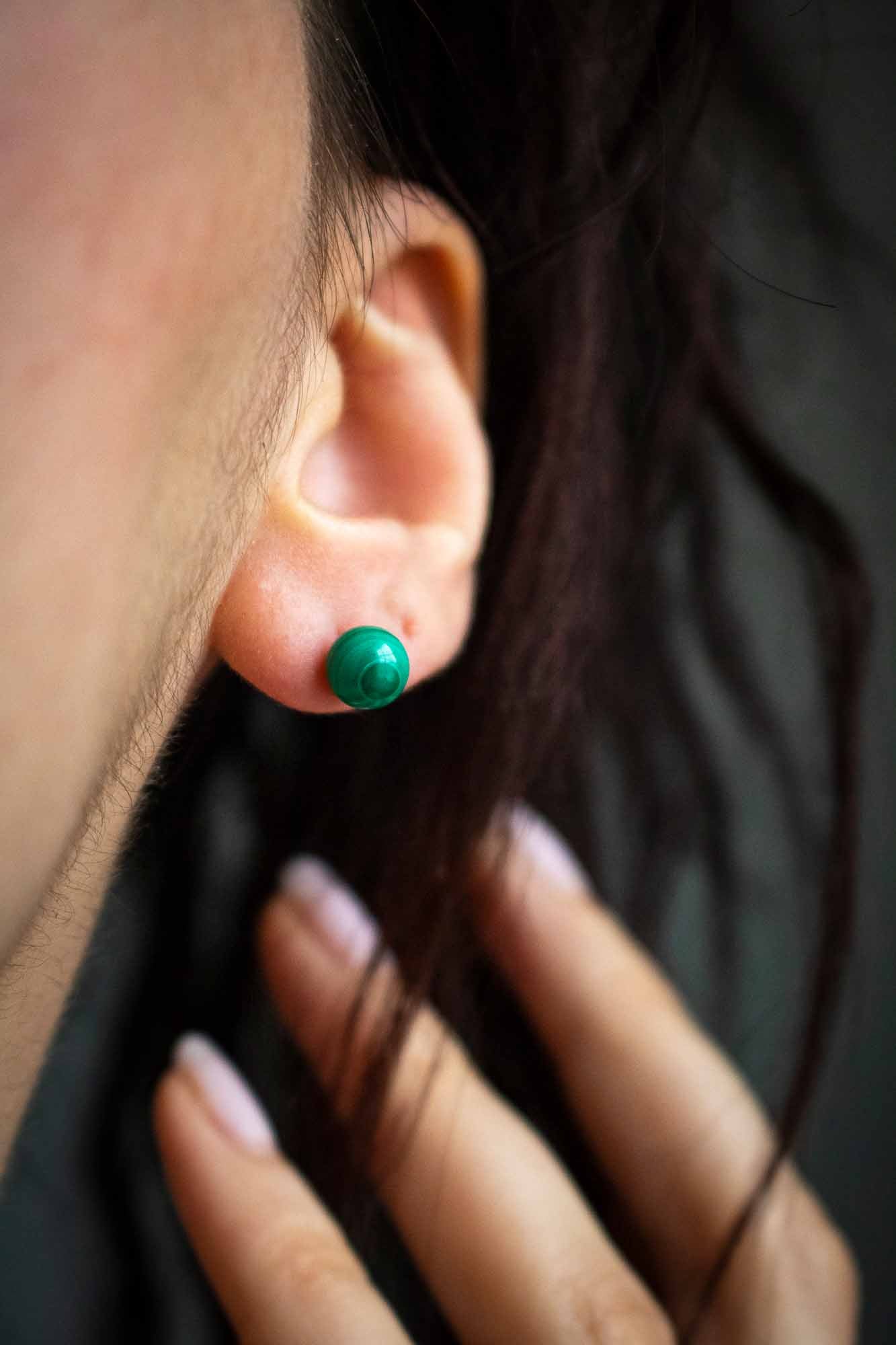 Boucles d&#39;oreilles puce en Malachite verte et argent 925 - lunamanashop