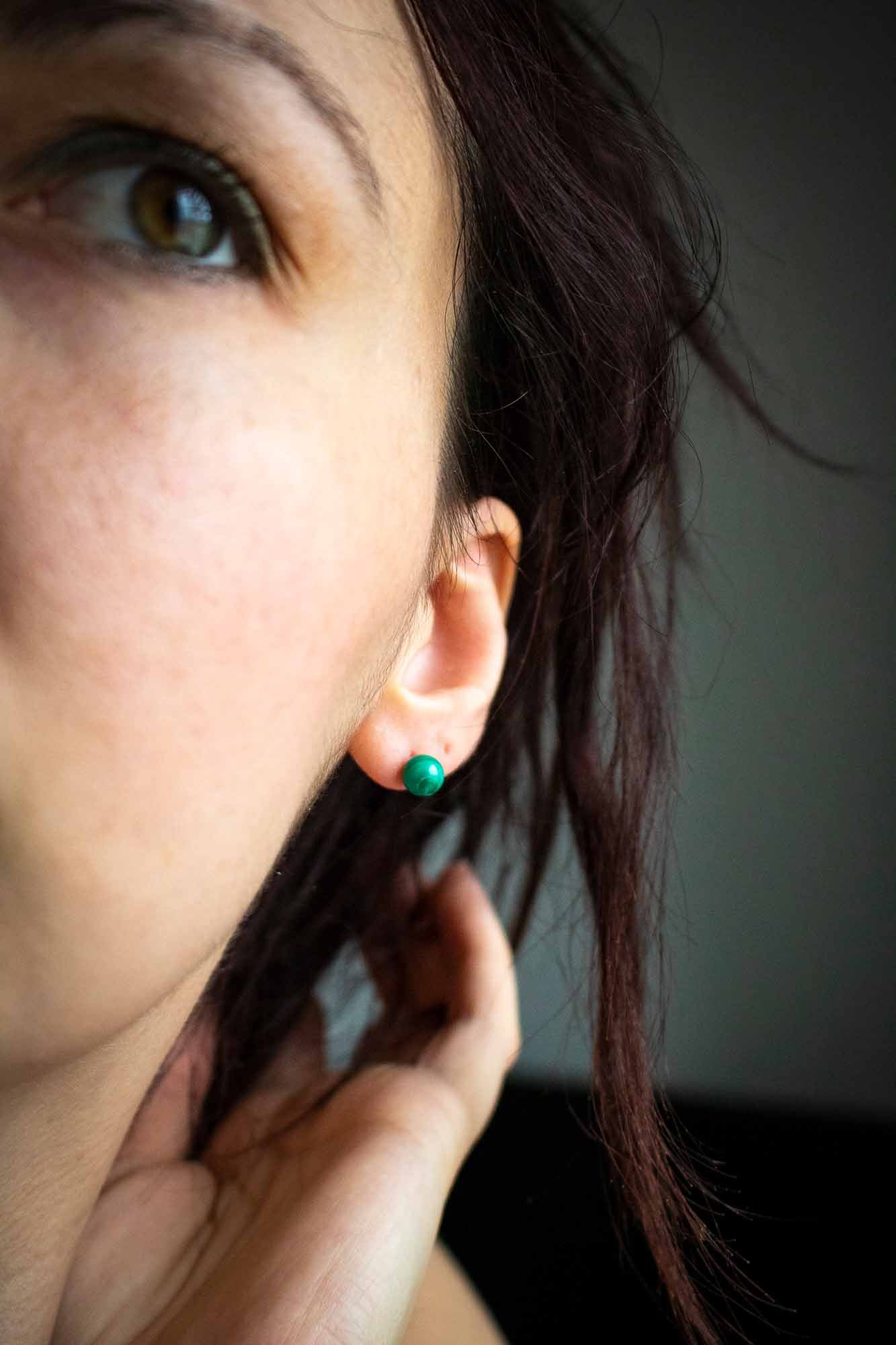 Boucles d&#39;oreilles puce en Malachite verte et argent 925 - lunamanashop