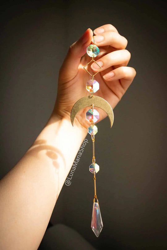 Décoration Sun catcher croissant de Lune avec prisme de verre lunamanashop