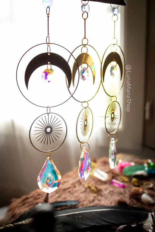 Décoration Sun catcher Lune et Soleil avec large prisme de verre lunamanashop