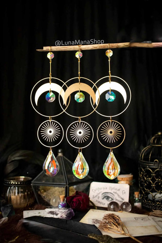 Décoration Sun catcher Lune et Soleil avec large prisme de verre lunamanashop