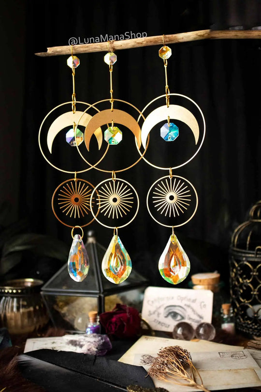 Décoration Sun catcher Lune et Soleil avec large prisme de verre lunamanashop