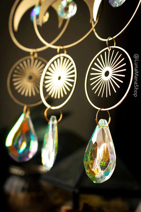 Décoration Sun catcher Lune et Soleil avec large prisme de verre lunamanashop