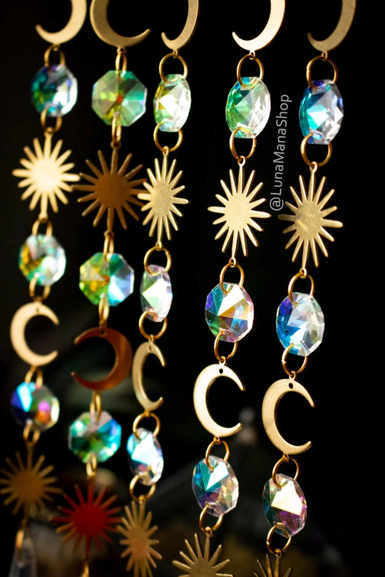 Décoration Sun catcher Lune et Soleil avec prisme de verre lunamanashop